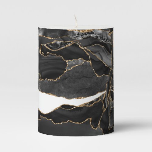 Black and Gold Glitter Agate Pillar Candle