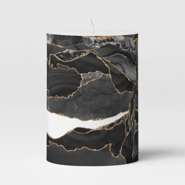 Black and Gold Glitter Agate Pillar Candle (Front)
