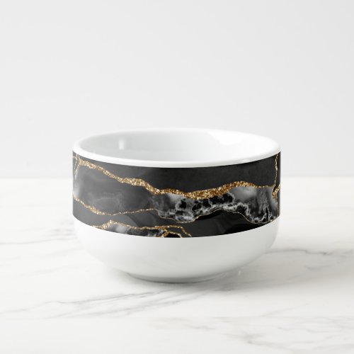 Black and Gold Glitter Agate Soup Mug