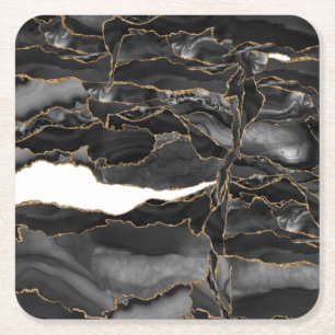 Black and Gold Glitter Agate Square Paper Coaster