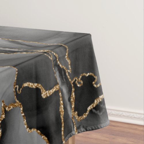 Black and gold glitter agate tablecloth