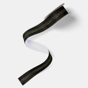 Black and gold glitter and shiny stripes satin ribbon