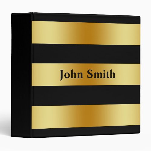 Black And Gold Glitter Badge Striped Personalized Binder