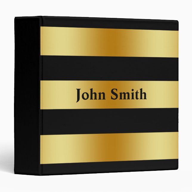 Black And Gold Glitter Badge Striped Personalized Binder (Front/Spine)