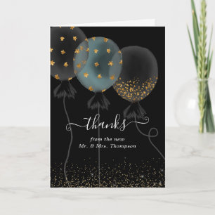 Black and Gold Glitter Balloon Wedding Letterpress Thank You Card