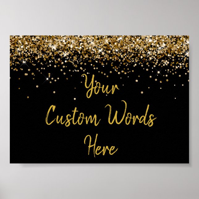 Black and Gold Glitter Birthday Party Anniversary Poster (Front)