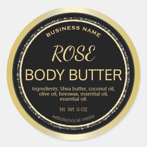 Black And Gold Glitter Body Butter Product Labels
