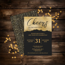 Black And Gold Glitter Cheers New Year's Eve Invitation