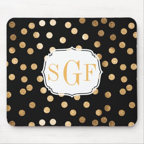 Black and Gold Glitter City Dots Mouse Pad
