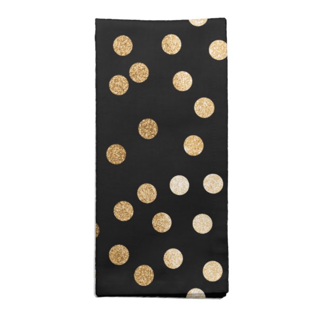 Black and Gold Glitter City Dots Napkin (Folded)