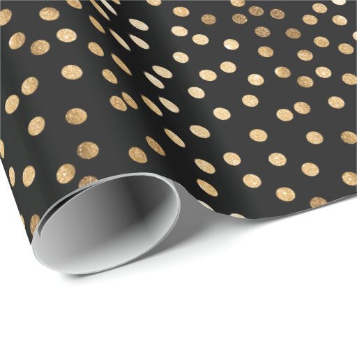 Black and Gold Glitter City Dots Wrapping Paper | Zazzle