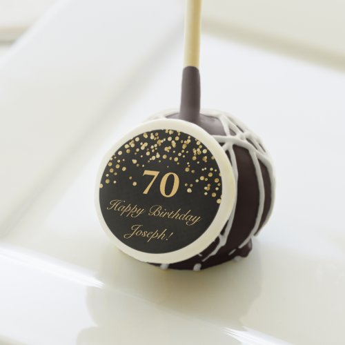 Black and Gold Glitter Confetti 70th Birthday  Cake Pops