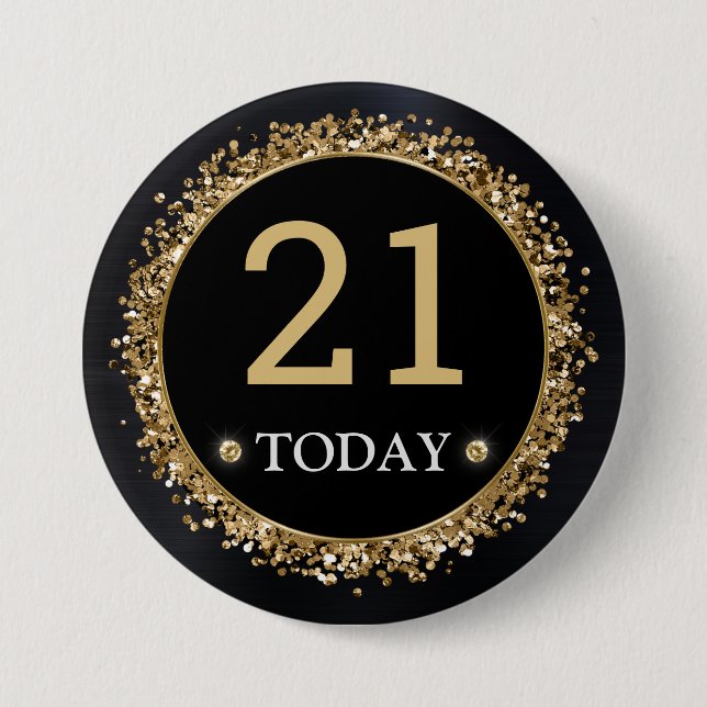 Black and Gold Glitter Confetti Birthday Button (Front)
