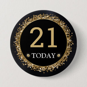 Black and Gold Glitter Confetti Birthday Button