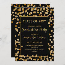 Black and Gold Glitter Confetti Graduation Party Invitation