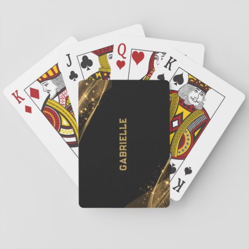 Black and gold glitter custom monogram poker cards