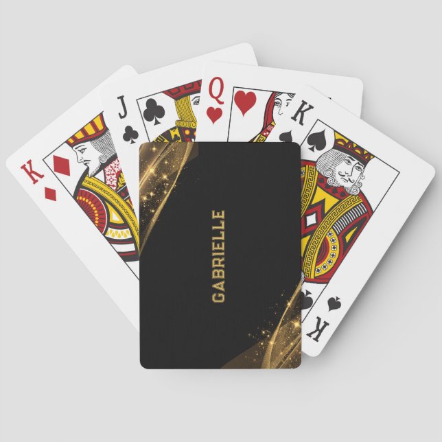 Black and gold glitter custom monogram poker cards (Back)