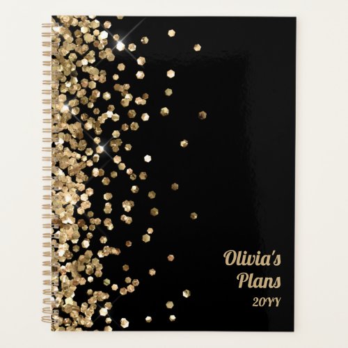 Black and Gold Glitter Custom Planner  Name Year