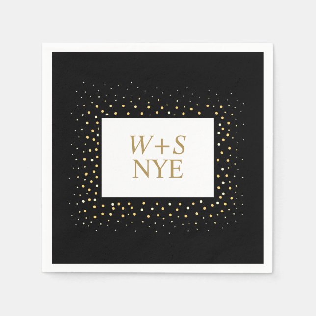 Black and Gold Glitter Design New Years Wedding  Napkins (Front)