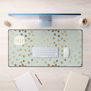 Black and Gold Glitter Dot Patterned Desk Mat