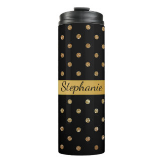 Black and Gold Glitter Dots Custom Thermal Tumbler