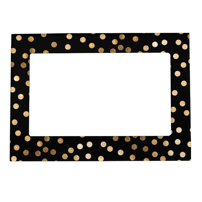 Black and Gold Glitter Dots Magnetic Photo Frame (Front)