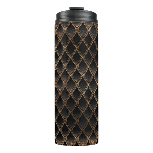 Black and Gold Glitter Dragon Scale Pattern Thermal Tumbler