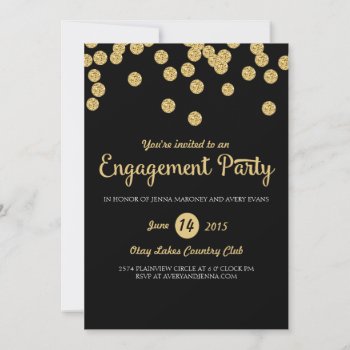 Black And Gold Glitter Engagement Party Invitation by GreenLeafDesigns at Zazzle