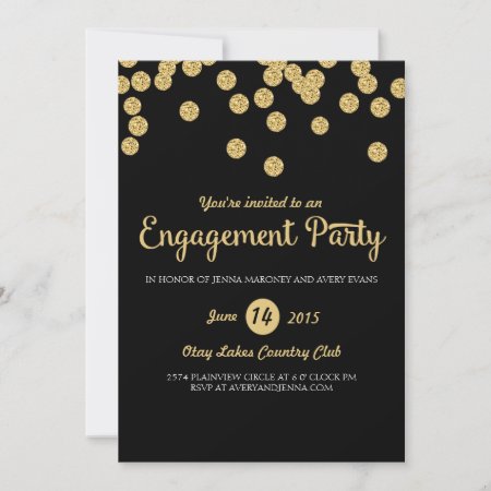 Black And Gold Glitter Engagement Party Invitation