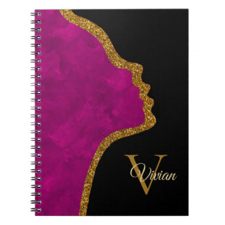 Black And Gold Glitter Face Monogram Name Notebook