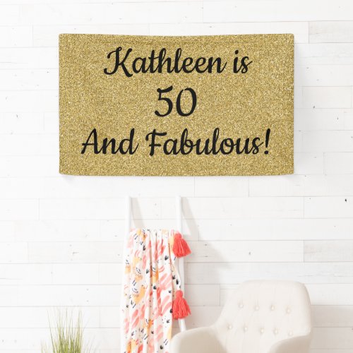 Black and Gold Glitter Fifty and Fabulous Birthday Banner