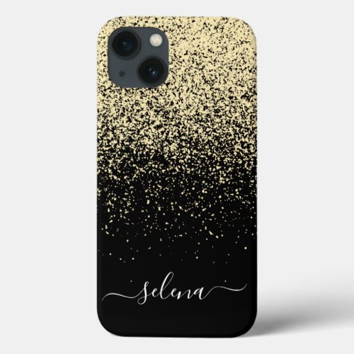 Black and Gold Glitter Girly Monogram iPhone 13 Case
