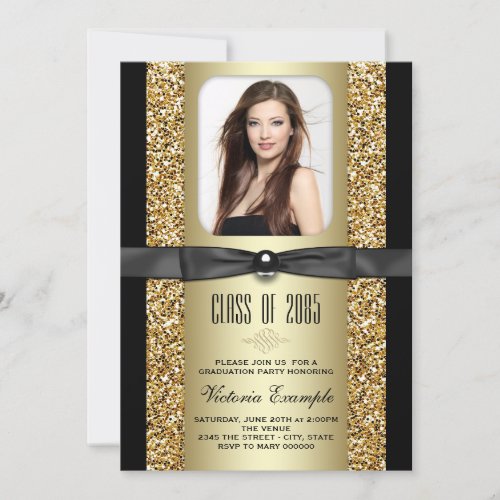Black and Gold Glitter Graduation Announcements