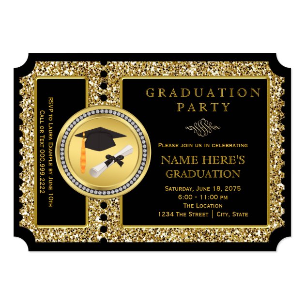 Black And Gold Glitter Graduation Invitation