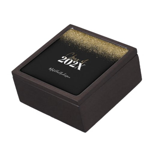 black and gold glitter graduation class of gift box | Zazzle