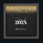 black and gold glitter graduation class of  gift box<br><div class="desc">black gold modern glitter graduation class of announcement sticker. Modern gold and glitter effect and on trend bold typography and script text. Part of a collection.</div>