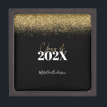 black and gold glitter graduation class of  gift box<br><div class="desc">black gold modern glitter graduation class of announcement sticker. Modern gold and glitter effect and on trend bold typography and script text. Part of a collection.</div>
