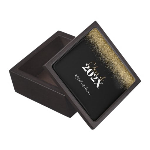 black and gold glitter graduation class of gift box | Zazzle
