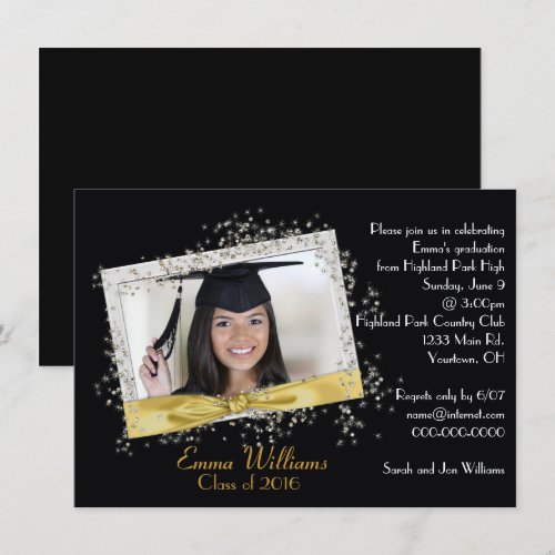 Black and Gold Glitter Graduation Invitation