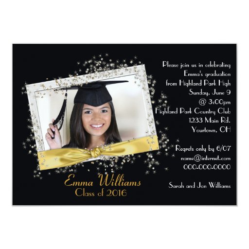 Black and Gold Glitter Graduation Invitation | Zazzle