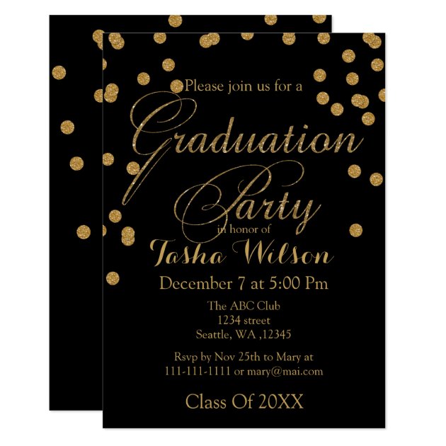 Black And Gold Glitter Graduation Invite