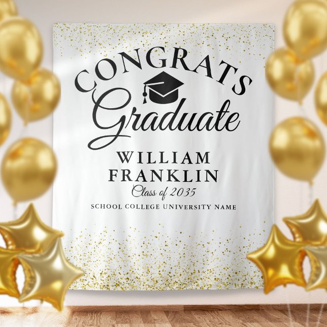 Black And Gold Glitter Graduation Photo Backdrop (Creator Uploaded)