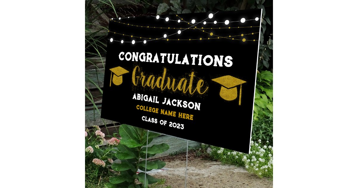 Black And Gold Glitter Graduation Yard Sign | Zazzle