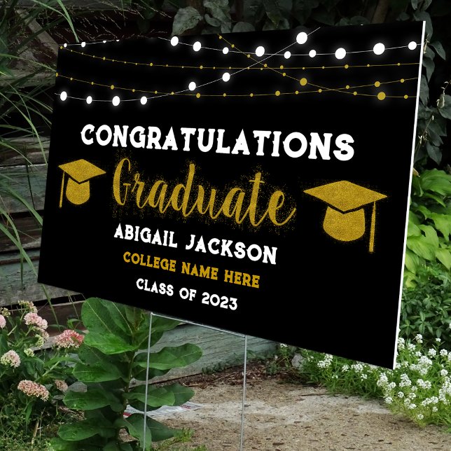 Black And Gold Glitter Graduation Yard Sign (Creator Uploaded)