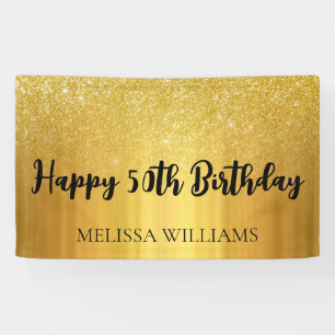 Black and Gold Glitter Happy 50th Birthday Banner