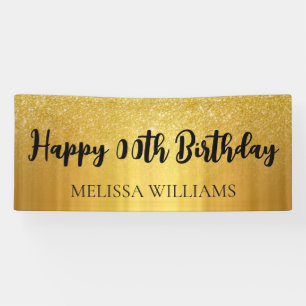 Black and Gold Glitter Happy Birthday Banner