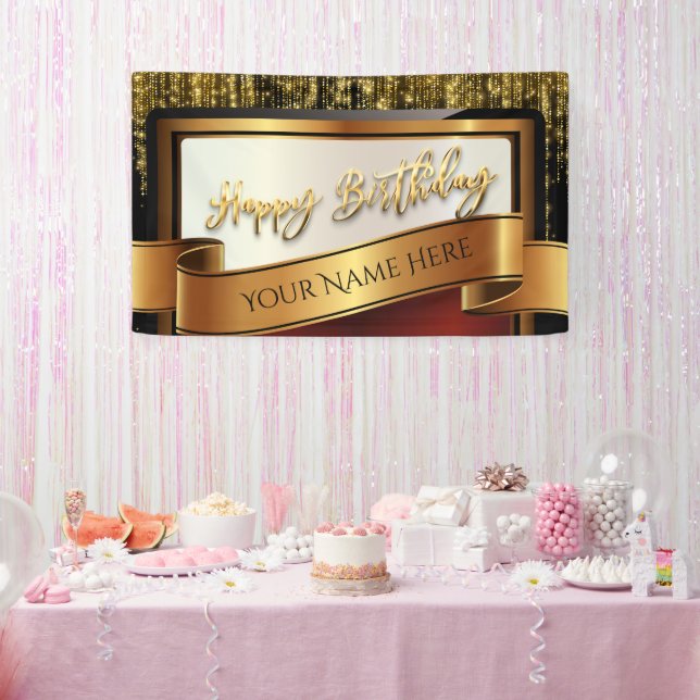 Black and Gold Glitter Happy Birthday Banner (Party)