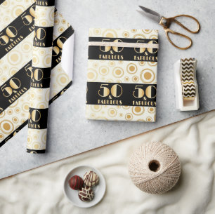 Black and gold glitter, happy birthday, script  wrapping paper