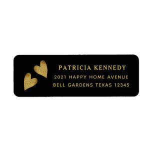 Black And Gold Glitter Heart Return Address Label