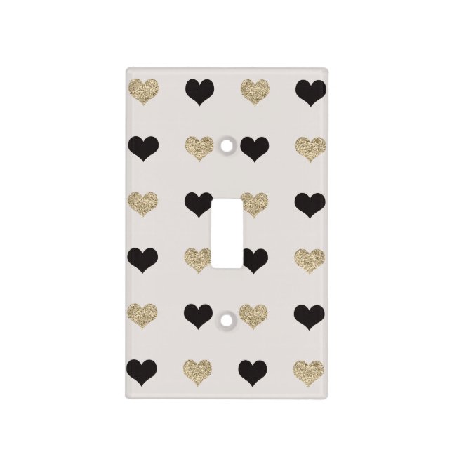 Black and Gold Glitter Hearts Light Switch Cover (Front)
